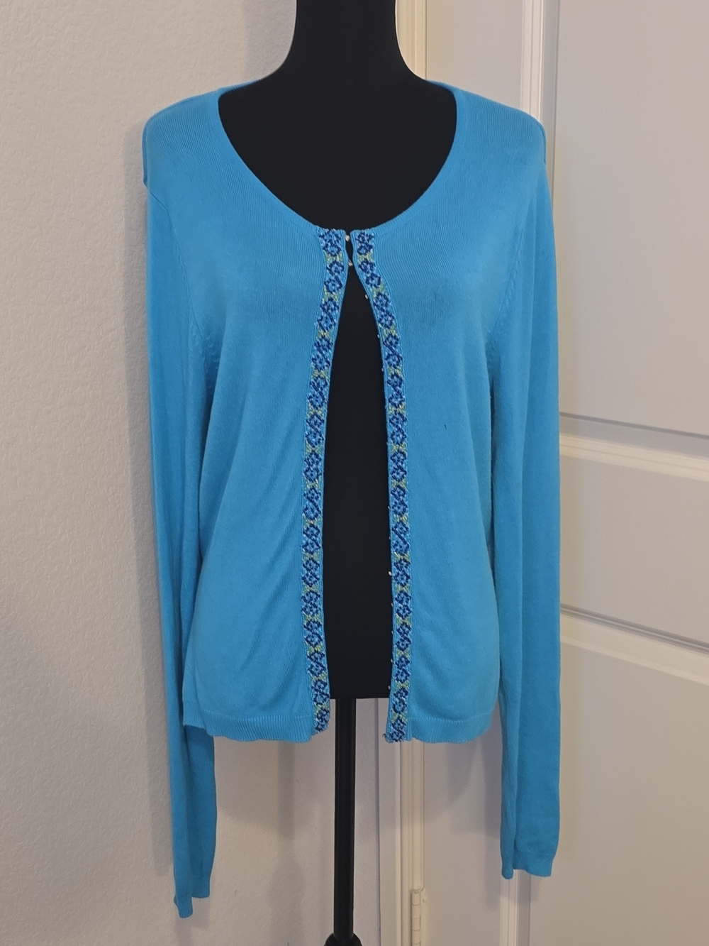 INC International Concepts Turquoise Blue Embellished Cardigan